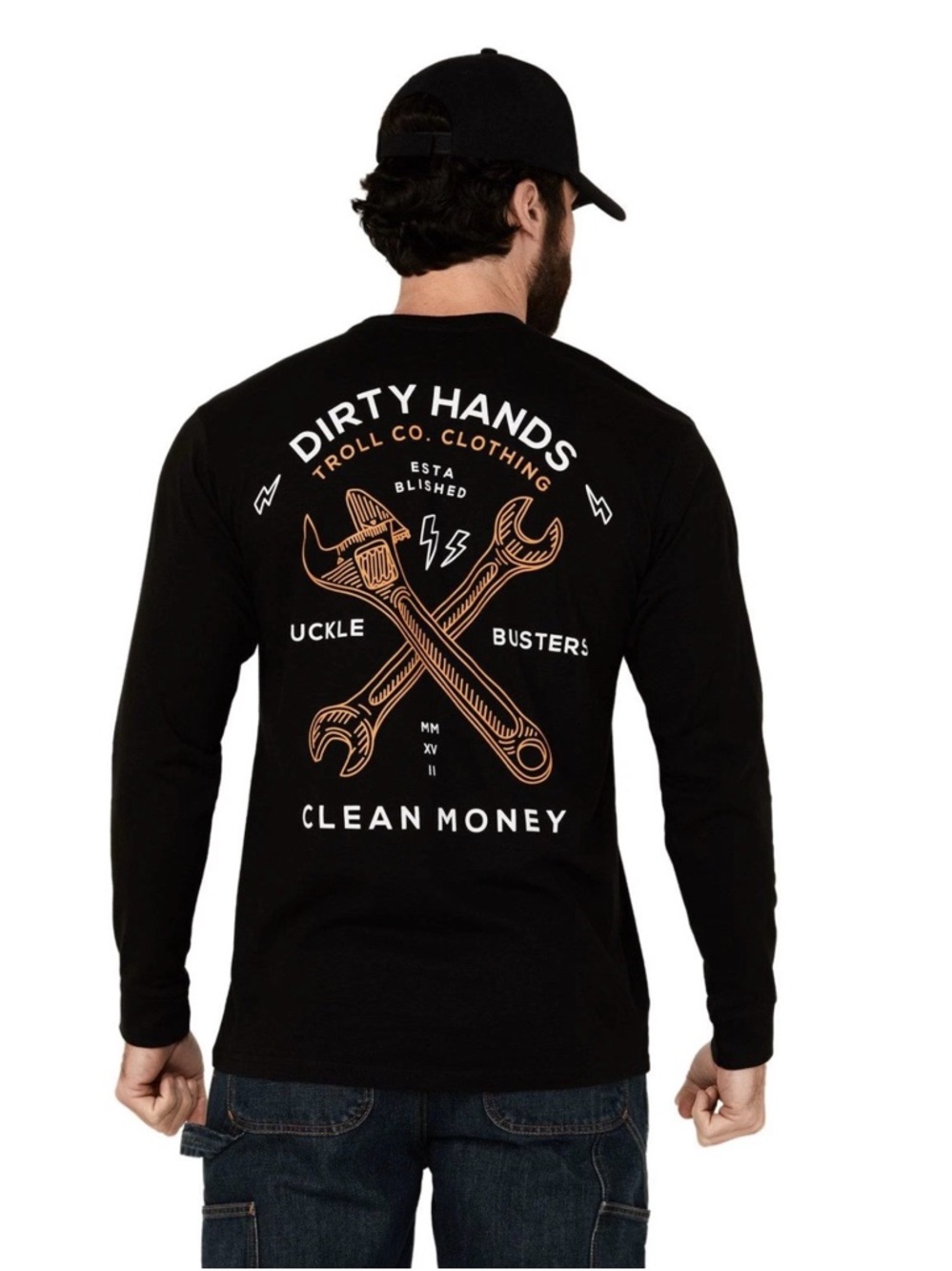Troll Co. Dirty Hands Clean Money Long-Sleeve Graphic Shirt - Black, Medium NWT